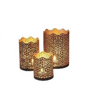 Ensemble de lanternes à bougies en fer, 3 pièces, motif floral découpé, résistant à la chaleur, décoration pour la maison - Product Image 2