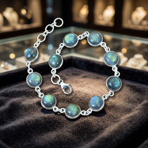 925 Sterling <b>Silver</b> Labradorite Gemstone Ball-Shaped Bezel Setting Unisex Elegant Crystal <b>Bracelet</b> & <b>Bangles</b> - Product Image 2