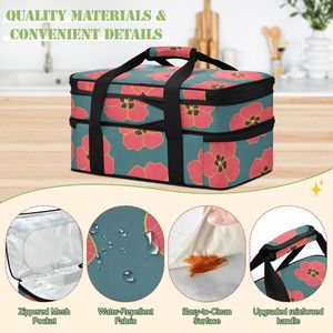 OEM Custom Logo Hawaiian Hau Flower 2-layer Insulated Food Bag Double Casserole Pans Pizza Carrier Cooler Bag for Picnic - Product Image 5