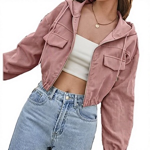 New Trend Women's Winter Hooded <b>Zip</b>-<b>Up</b> <b>Jacket</b> Casual Drawstring Pocket Breathable Short Crop Design Woven Solid Pattern Autumn - Product Image 3