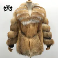 Manteau de fourrure de renard pour femmes, de luxe, Style Long, décontracté, couleur naturelle, rouge, vente en gros, collection