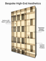 Vitrine d'exposition multi-grilles en acier inoxydable sur mesure avec éclairage LED, présentoir métallique pour hôtel, magasin, rangement, étagère de présentation personnalisée