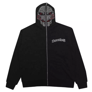 Sweat à <span class=keywords><strong>capuche</strong></span> 100 % coton pour hommes et femmes, <span class=keywords><strong>noir</strong></span>, en tissu épais 320 g/m², personnalisable avec logo transfert strass et fermeture éclair intégrale, idéal pour l'automne – Vente en gros directe usine - Product Image 3