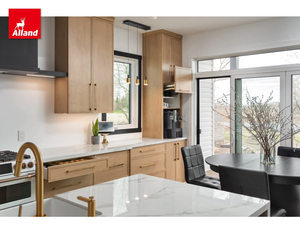 Alland Modern Minimalist <strong>Thin</strong> Shaker Framed Wood Grain Kitchen Cabinet With Marble Countertop and Glass <strong>Cupboard</strong> - Product Image 2