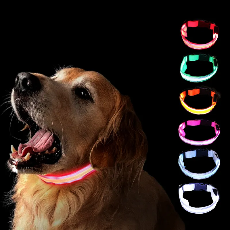 Collar reflectante para mascotas con luz intermitente impermeable personalizado de lujo, Collar luminoso para perro con recarga LED USB tipo C ajustable para perro