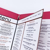 Couverture de menu personnalisée de haute qualité, couverture de menu en cuir rose gaufré, format A4, avec cordon en caoutchouc