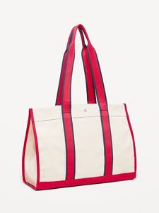 Wholesale Large Capacity <b>Beach</b> Bag Reusable Shopping Bag Striped Trim <b>Canvas</b> Tote Bag for Women - Product Image 3