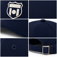 Gorra de béisbol al por mayor de algodón de 6 paneles con visera curva y bordado plano de escudo de fútbol, paquete para compradores de regalos deportivos con logotipo personalizado