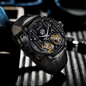 For Original Men Double Skeleton Tourbillon Wristwatch Casual Mechanical Movement Stainless Steel <b>Case</b> Sapphire Leather 22mm - Product Image 6