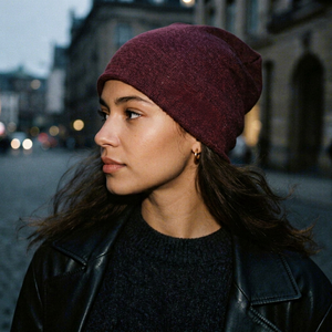 Bonnet en tricot côtelé bordeaux personnalisé, bonnet d'hiver à revers, bonnet unisexe extensible avec logo brodé, streetwear - Product Image 1