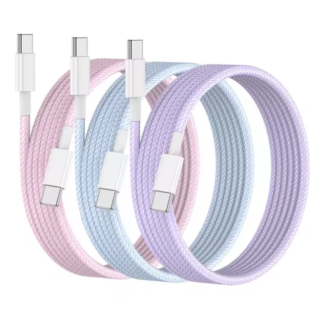 Durable PD 60W Fast Charging USB C to C Colorful Braided Cable 1M 2M with 8000 Swing Test and Pure Copper Core for Type-C Phones
