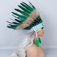 Coiffe indienne en plumes vertes naturelles, d'inspiration tribale, pour Halloween, cosplay, carnaval, fête, festival