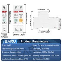 EARU ELE 1/2P Tuya Wifi Zigbee Disjoncteur intelligent MCB avec mesure de consommation kWh, minuterie, relais et voltmètre pour maison connectée EAYCBM