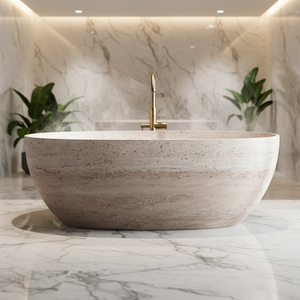 Bañera de Lujo de Travertino para Hotel, Bañera de Superficie Sólida para Interiores, Bañera de Hidromasaje para Adultos, Bañera de Piedra con Desagüe en Esquina - Product Image 4