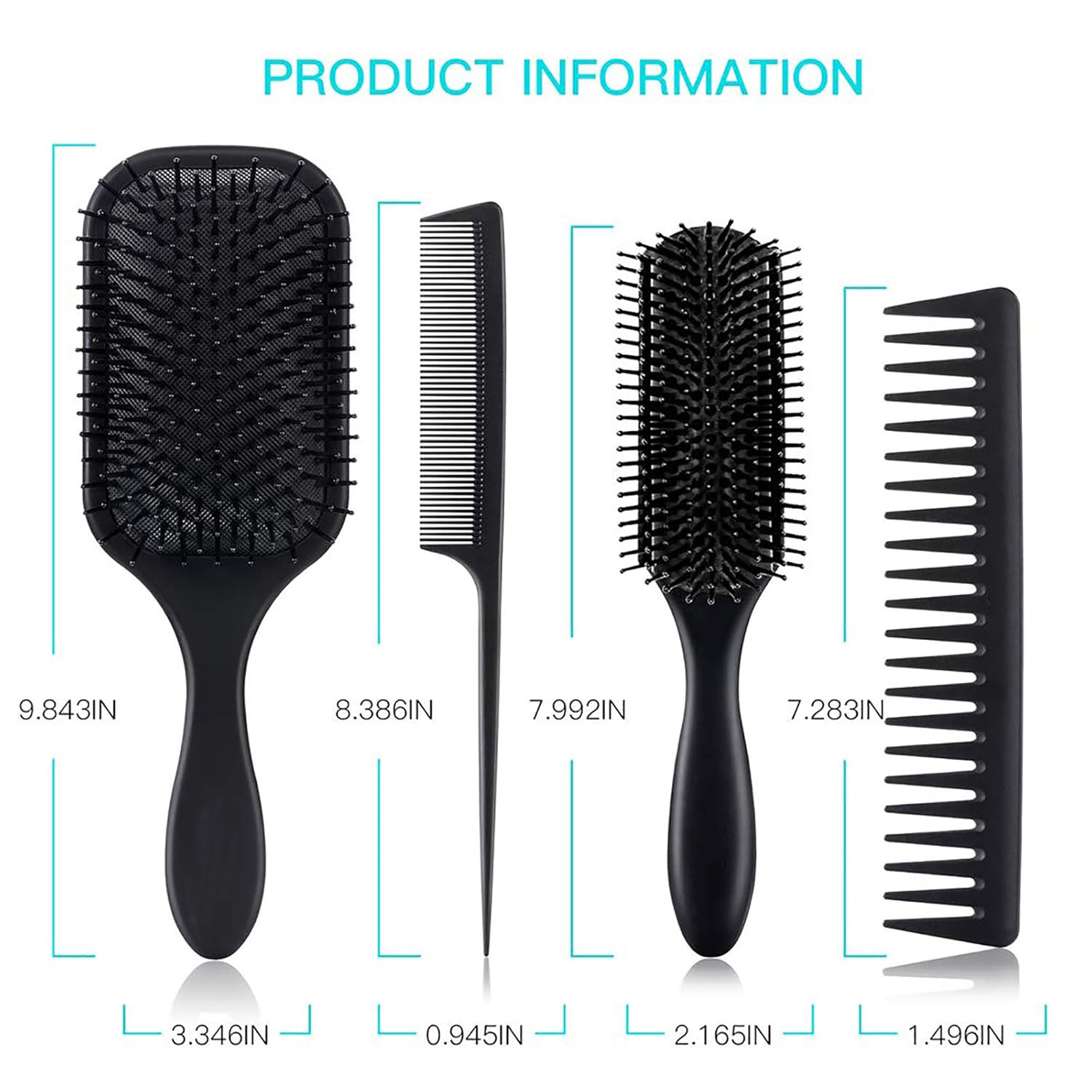 女性と男性のためのバロンヘアブラシ4本セット、パドル型の