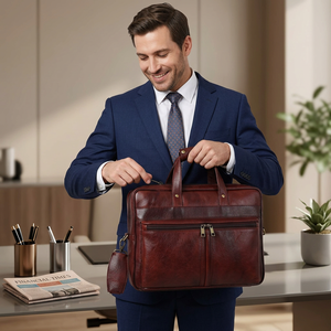 Sacoche pour ordinateur portable en cuir véritable artisanal BS INTERNATIONAL, style coréen moderne et élégant, convertible en bandoulière - Product Image 1