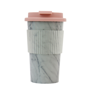 Coffee Cup 12OZ Minimalist Style Plastic Coffee Cup White Marble Pattern New Plastic Coffee Cup With Lid