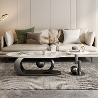 Table basse en pierre de style italien moderne et minimaliste avec structure en métal pour salon, design simple, table à thé ovale de luxe léger