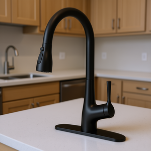 Rubinetto da Cucina Monocomando Estraibile Nero Opaco in Acciaio Inossidabile, Montaggio su Piano, Stile Contemporaneo - Product Image 2