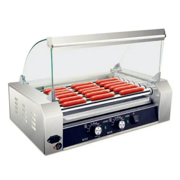 Snack equipment 9 stainless steel roller automatic electric hot dog machine with cover