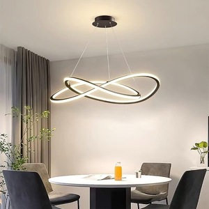โคมไฟระย้าดีไซน์ทันสมัยแบบเรียบง่าย ไฟ LED สร้างสรรค์ สำหรับห้องนอน ร้านอาหาร แสงสว่างภายในบ้าน ขนาด 60 ซม. ดีไซน์วงแหวนคู่ - Product Image 1