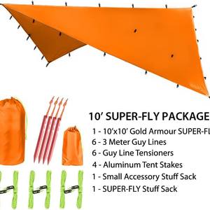 Bâche imperméable Woqi 300x300 cm, orange, carrée, pour camping en plein air, auvent léger en polyester, couverture de tente - Product Image 5