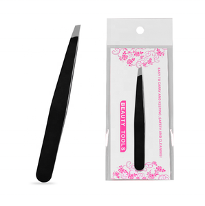 Alat penghilang rambut wajah profesional besi tahan karat set pinset bulu mata kustom pinset alis miring - Product Image 5