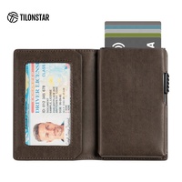 Dompet saku pemegang kartu kredit kulit kustom pabrik OEM dengan casing aluminium penghalang RFID