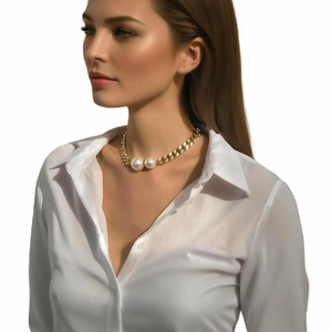 سلسلة سميكة مع كرة كبيرة قلادة ضيقة لسحر عصري سلاسل يومية للنساء إكسسوارات أنيقة من اللؤلؤ