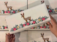 Boîte à thé de luxe avec broderie florale cerf, coffret cadeau de tasses à thé et dattes, boîte à broderie personnalisée en tissu premium pour le café du Ramadan
