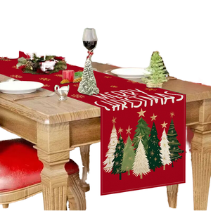 Caminos de Mesa Navideños Personalizados al por Mayor, Ecológicos, Duraderos, de Lino Lavable, Hechos a Mano, con Estampado de Árbol de Navidad, para Fiestas, Hogar y Hotel - Product Image 4