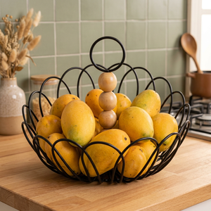 Modern Iron Fruit <b>Basket</b> <b>Round</b> Standing Metal <b>Storage</b> Container for Kitchen Food Display Durable Welded Design - Product Image 4