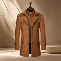 Manteau en laine noir à double col pour homme, mi-long, décontracté et élégant pour l'automne et l'hiver