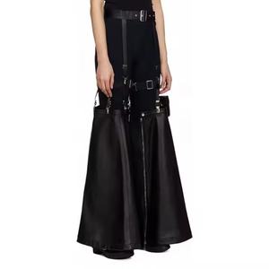 Nuevos Jeans Anchos Personalizados Estilo Urbano Hip-Hop para Mujer, Jeans de Cintura Alta con Costuras de Cuero, Lavado Ácido, Estilo Cyberpunk - Product Image 2