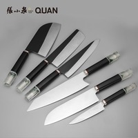Ensemble de 6 couteaux de cuisine multifonctions en acier forgé 5CR15 avec manche en bois à motif paysage traditionnel chinois