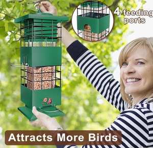 יצרן מזינים לציפורים, עיצוב לכל מזג אוויר, להאכלה כל השנה, בטוח לציפורים וסנאים, 3 ליברות, מתכת, נגד סנאים, חיצוני - Product Image 5