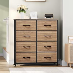 Gabinete de almacenamiento de 8 cajones marrón rústico, mango fácil de tirar, organizador de cofre alto para almacenamiento en sala de estar, grano de <span class=keywords><strong>madera</strong></span> - Product Image 2