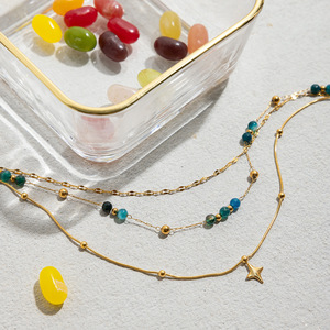 Collar de Acero Inoxidable Chapado en Oro de 18K, Joyería Hipoalergénica Impermeable, Colgante de Estrella de Piedra Natural Azul, Collar de Tres Capas - Product Image 4