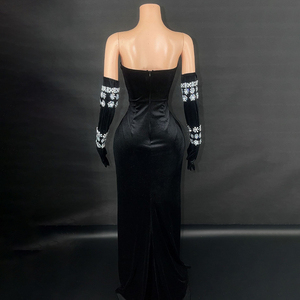 Novance Y4829 Abito da Sera Elegante in Velluto Nero <span class=keywords><strong>per</strong></span> <span class=keywords><strong>Donna</strong></span> con Strass Argentati Senza Spalline <span class=keywords><strong>per</strong></span> Cerimonie di <span class=keywords><strong>Laurea</strong></span> - Product Image 3