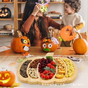 Wooden Halloween Pumpkin Tray Snack Fruit Cheese Compartmentalized Party <b>Plate</b> - Product Image 2