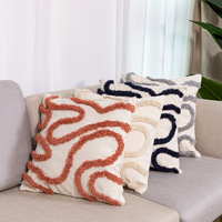 Taie d'oreiller en toile tuftée de maille de ligne de courbe de coussin brodé géométrique Ins marocain