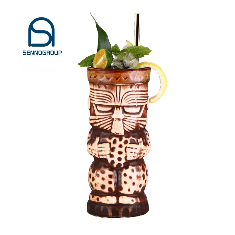 Taza Tiki de cerámica con punta de martillo esmerilado, taza hawaiana Tiki creativa para cóctel, Tiki Bar, venta al por mayor