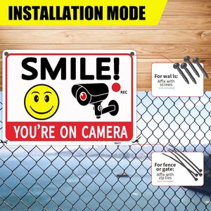 Panneaux de signalisation de sécurité extérieure réfléchissants « Souriez, vous êtes en caméra » pour propriété, imprimés à l'encre UV, 7x10 pouces, orange et noir, alerte allée - Product Image 6