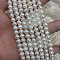 Perles d'eau douce naturelles semi-finies, presque rondes, de 5-6 mm, percées sur le côté, pour la création de bijoux DIY