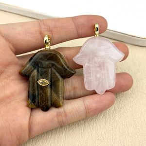 Oferta Especial: Colgante de Piedra Preciosa Tallado a <span class=keywords><strong>Mano</strong></span> con <span class=keywords><strong>Mano</strong></span> de Fátima, Hecho a <span class=keywords><strong>Mano</strong></span> con Piedra Natural, Ojo Chapado en Oro y Cristal de Zirconia, Amuletos de Joyería - Product Image 3