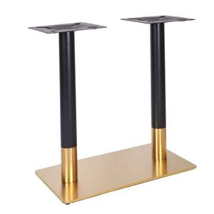 Double Pedestal Stainless Steel Stone <b>Top</b> Modern Black <b>Rose</b> Gold Heavy Duty Metal 6 Seater Restaurant Dining Table Base - Product Image 3