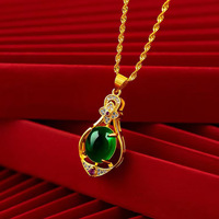 Pendentif en cuivre plaqué or antique avec jade pour femme, bijou porte-bonheur, collier pendentif goutte d'eau de haute qualité