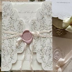 Tarjetas de Invitación de Boda con Impresión Digital Laminada, Diseño Artístico con Bordes Decorativos, Hechas a Mano, con Logotipo Personalizado - Product Image 3