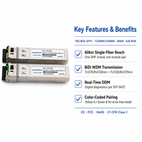 Module SFP+ BiDi 10G 1270nm/1330nm 60km GP-SFP-10GBX-D-60 DDM Simplex LC SMF GP-SFP-10GBX-U-60 pour FTTX