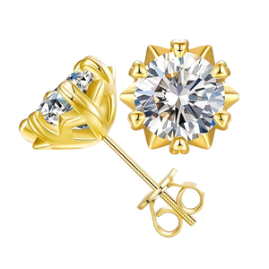 Pendientes de Plata de Ley con Moissanita y Baño de Oro Rosa, Engaste de Garra, Diseño Geométrico - Joyería Fina de Lujo - Product Image 1